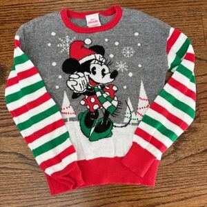 Disney Minnie Mouse Holiday Sweater - Red, Green, White, Gray